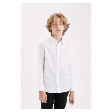 DEFACTO Boy Polo Collar Poplin Long Sleeve Basic Plain White School Shirt