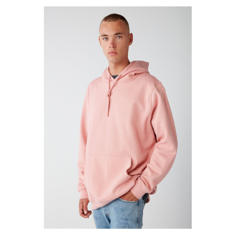 GRIMELANGE Jorge Men's Soft Hooded Organic Cotton Kangaroo Pocket Regular Pink Sweatshirt