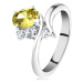 Trblietavý prsteň v striebornom odtieni, oválny zirkón v žltej farbe - Veľkosť: 62 mm