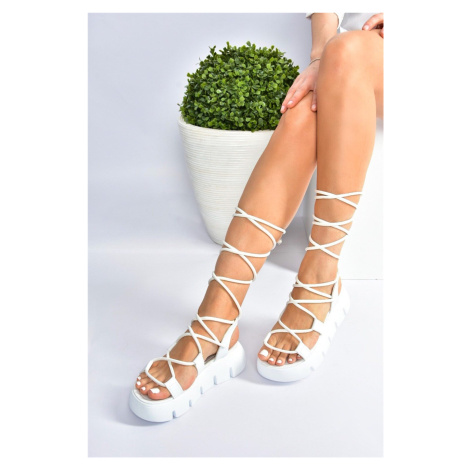 Fox Shoes White Women's Thick-soled Ankle Sandals