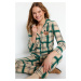 Trendyol Green Embroidered Plaid Polar Fleece Knitted Pajama Set