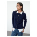 Trendyol Navy Blue Premium Yarn/Special Yarn Knit Detailed Crew Neck Knitwear Cardigan