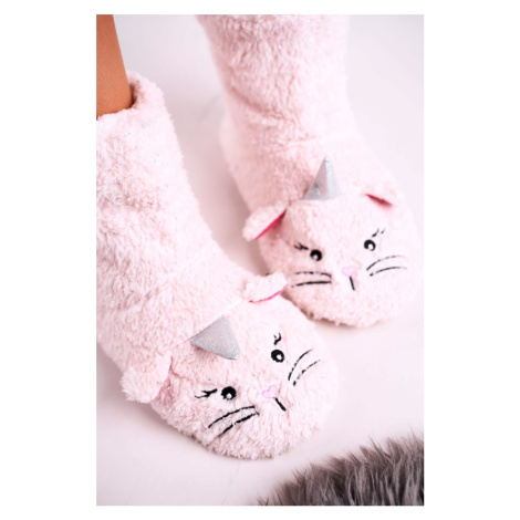 Children's padded sheepskin slippers Kitten Light pink