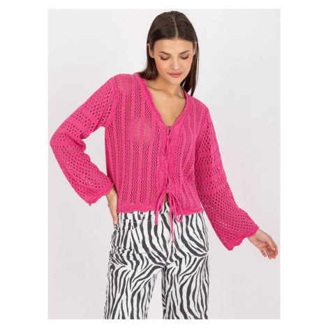 Pink short openwork sweater with binding RUE PARIS