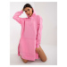 Pink basic oversize sweatshirt dress with pocket