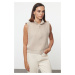 Trendyol Beige Regular Boucle Zippered Knitwear Vest