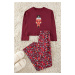 Trendyol Claret Red 100% Cotton Christmas Themed Knitted Pajama Set