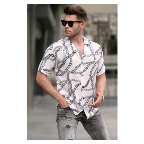 Madmext White Patterned Short Sleeve Shirt 5552