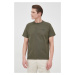 Bavlnené tričko Woolrich CFWOTE0067MRUT2924-103, zelená farba, jednofarebné