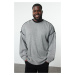 Trendyol Gray FL Men's Oversize Crew Neck Plain Knitwear Plus Size Sweater