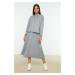 Trendyol Gray Hooded Sweatshirt-Skirt Knitted Suit