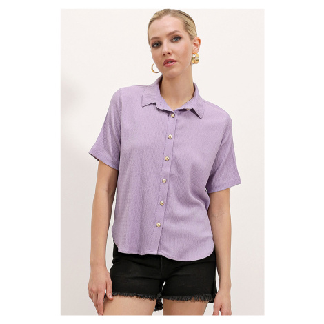 Bigdart 20181 Gold Buttoned Knitted Shirt - Lilac