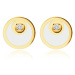 Náušnice z 375 zlata - krúžok s tvarom mesiačika a bielou glazúrou, drobný trblietavý zirkón