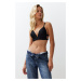 Trendyol Black Polyamide Rope Strap Non-wired Covered Low-Cut Knitted Bra