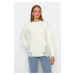 Trendyol Ecru Lace Detailed Diver/Scuba Knitted Sweatshirt