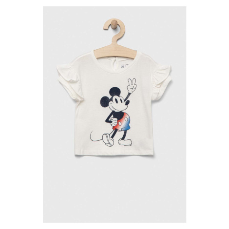 Detské bavlnené tričko GAP x Disney béžová farba
