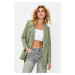 Trendyol Mint Double Breasted Closure Woven Lined Faux Leather Blazer Jacket