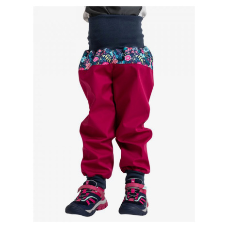 Tmavoružové dievčenské softshellové kvetované nohavice s vysokým pásom Unuo
