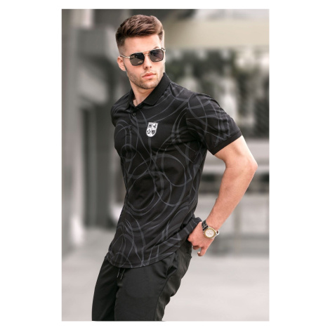 Madmext Black Patterned Polo Neck T-Shirt 5873