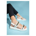 LuviShoes LOKET White Women&#39;s Sandals with Chain Detail