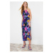 Trendyol Multicolor Floral Print Straight Cut Halter Neck Midi Satin Lined Woven Dress