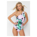 Trendyol Floral Patterned One Shoulder Draped Regular Swimsuit