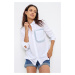 Trend Alaçatı Stili Women's White Decollete Asymmetric Cut Woven Shirt