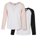 Girls' Contrasting Raglan Long Sleeves 2-Pack White/Pink+White/Black