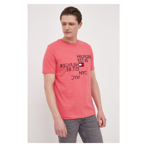 Bavlnené tričko Tommy Hilfiger ružová farba, s nášivkou