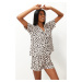 Trendyol Beige-Multicolor Leopard Patterned Knitted Pajama Set