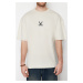 Trendyol Stone Oversize Deer Embroidered 100% Cotton T-Shirt