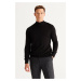 ALTINYILDIZ CLASSICS Men's Black Anti-Pilling Anti-pilling Standard Fit Half Turtleneck Knitwear