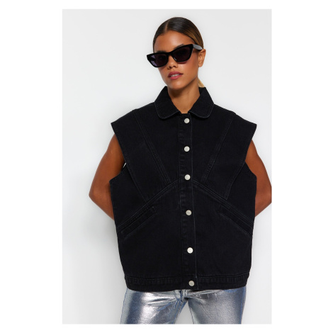 Trendyol Čierny detail prešívania džínsová vesta