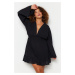 Trendyol Curve Black Double Breasted Neck Woven Beach Dress