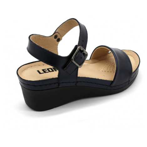 Leon 1070 Zdravotné kožené sandále na vyššom opätku 37 - 24cm, modrá, 6,5 cm