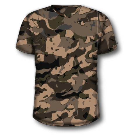 Poľovnícke tričko s krátkym rukávom 100 s maskovacím motívom lesa V1 hnedé SOLOGNAC
