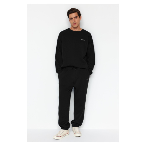 Trendyol Black Oversize/Wide Cut Text Printed Warm Sweatshirt Tracksuit