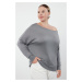 Trendyol Curve Gray Boat Neck Knit Sweater