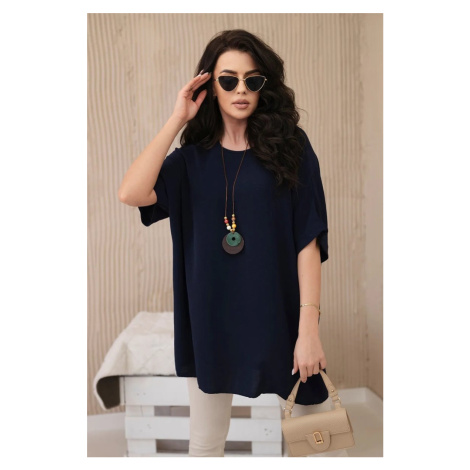 Oversized blouse with pendant in navy blue