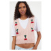 Trendyol Pink Crop Embroidered Fruit Patterned Knit Sweater