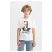 DEFACTO Boy&#39;s Crew Neck Color Changing Atatürk Printed Short Sleeve White T-Shirt