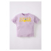 DEFACTO Baby Girl Regular Fit Crew Neck Slogan Printed Short Sleeved T-Shirt