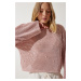 Happiness İstanbul Women's Powder Pearl Detailed Openwork Seasonal Knitwear Sweater