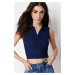 Trendyol Navy Blue Polo Neck Corded Knitted Blouse