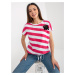 White and fuchsia striped blouse with short sleeves