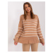 Camel oversize sweater with round neckline