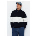 Trendyol Navy Blue Oversize/Wide Cut Stand Collar Color Block Inside Polar Fleece/Warm Sweatshir