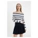 DEFACTO Women's Slim Fit Slim Fit Striped Open Shoulder Knitwear Sweater