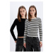 DEFACTO Basic 2-Pack Plain-striped Crew Neck Fitted Knit Sweater