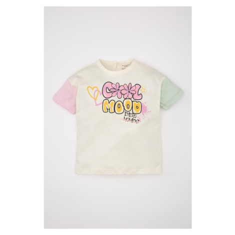 DEFACTO Baby Girl Crew Neck Printed Short Sleeve T-Shirt